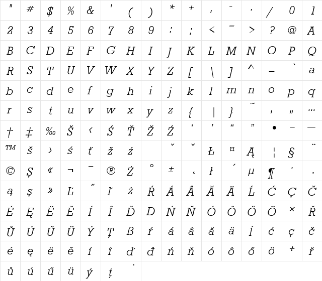RoctuTEELig Italic  glyph index