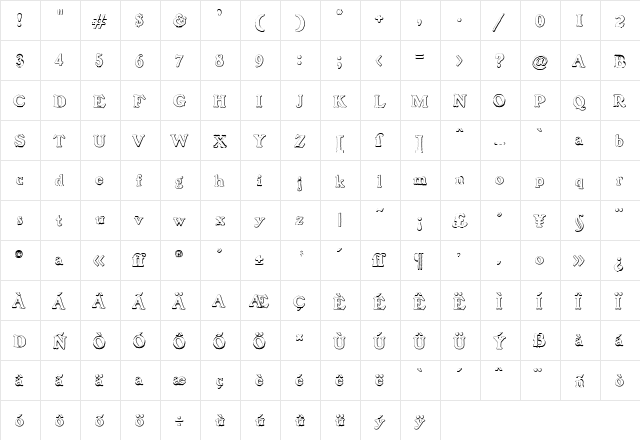 BenjaminFranklin Beveled Regular  glyph index