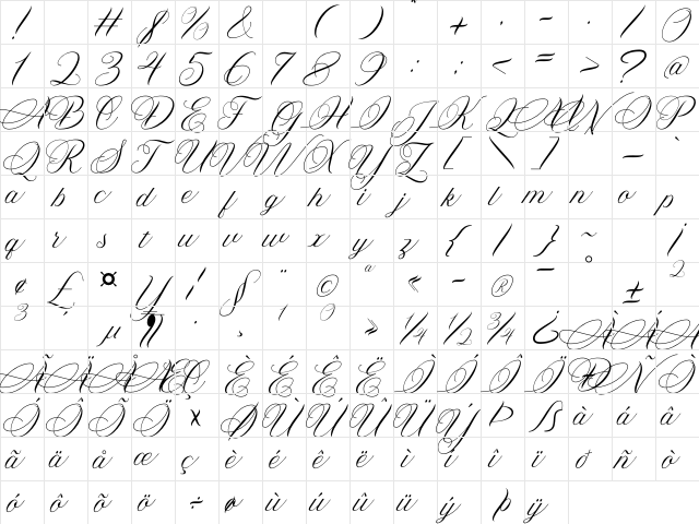 Roadstay Regular  glyph index