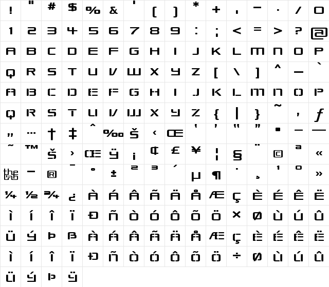 Republikaps Exp Regular  glyph index