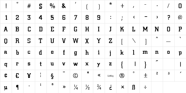 Civic Bold  glyph index