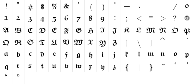 Euclid Fraktur Bold  glyph index