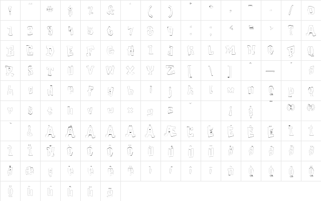 GarageShockOutline Regular  glyph index