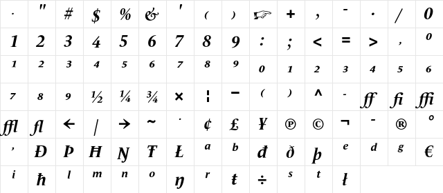 LeMonde Livre Expert BoldItalic  glyph index