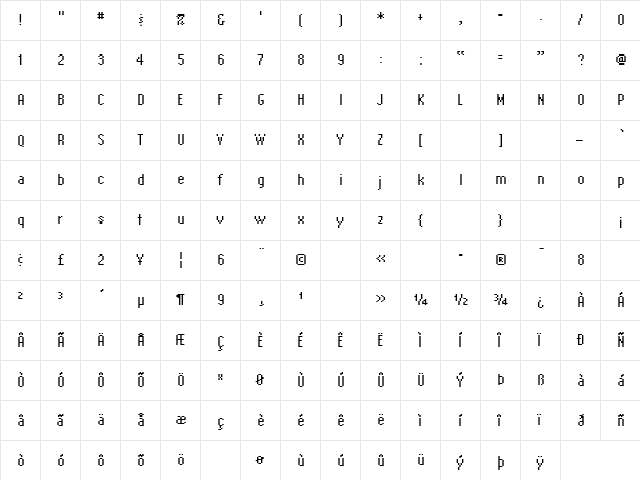 EmperorEight Regular  glyph index