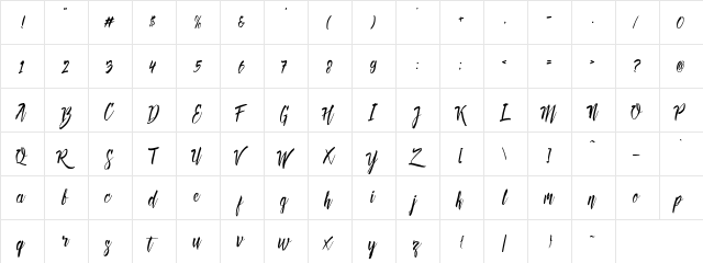 Deadhead Brush Regular  glyph index