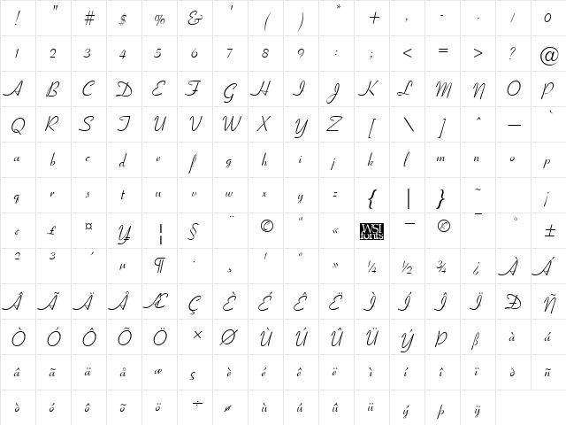 Cornet Regular  glyph index