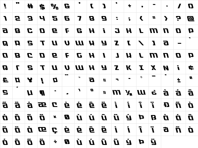 Globe Trekker Leftalic Italic  glyph index