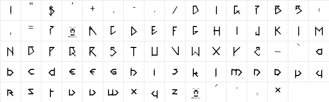 1001head Font Regular  glyph index