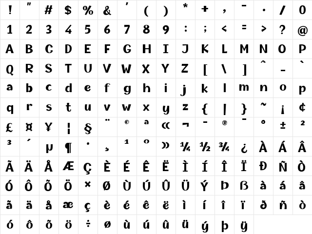 Champigna Bold  glyph index