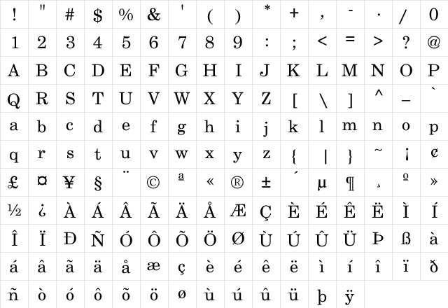 Bucolic Light Regular  glyph index