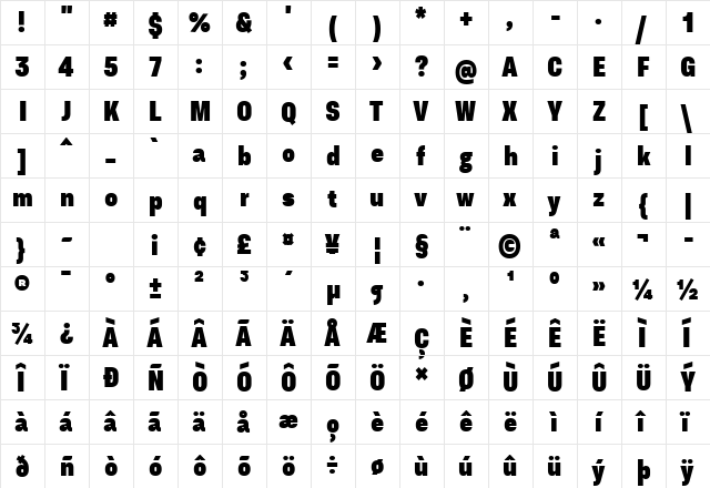 Asket Condensed ExtraBold  glyph index