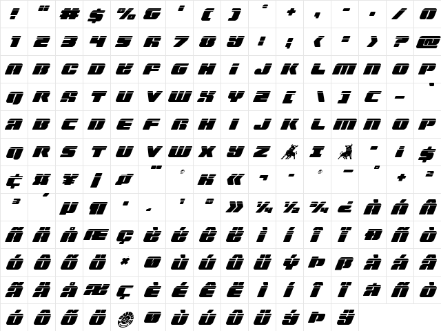 Capricus Laser Regular  glyph index