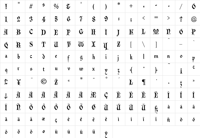 Malvern Regular  glyph index