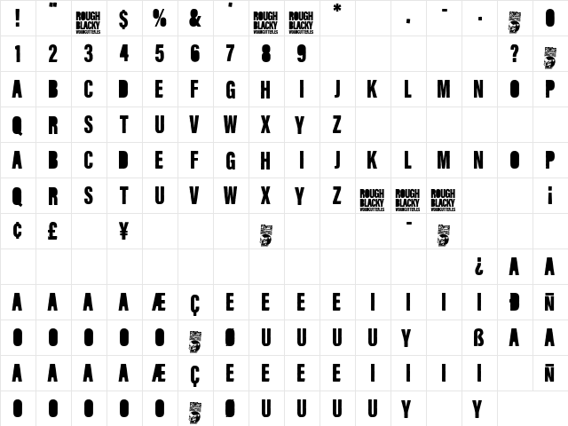 Rough Blacky Regular  glyph index