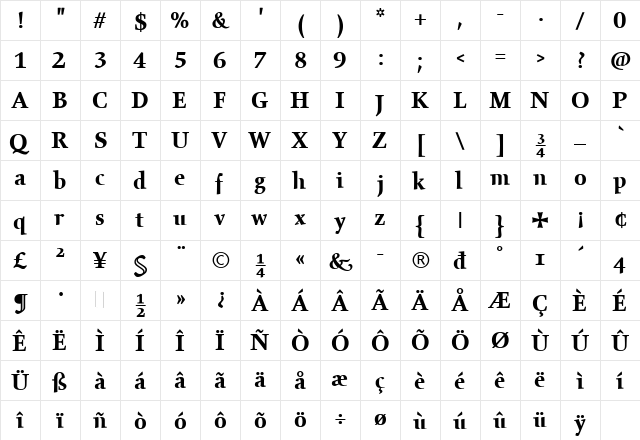 Gilgamesh Bold Regular  glyph index