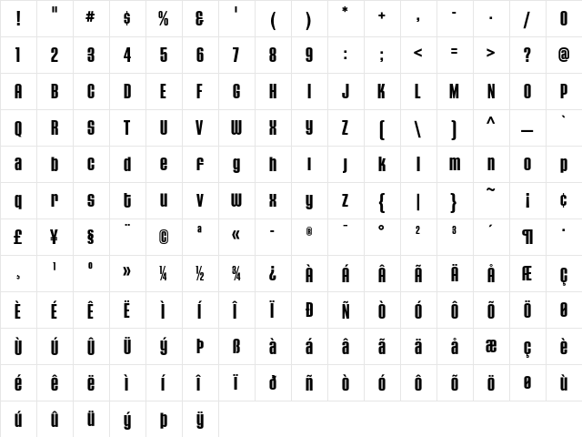 HouseGothicHG23Cond BOLD3  glyph index
