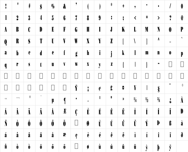 BD Poster Regular  glyph index
