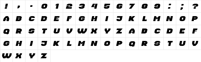 Housebreak Extended Italic  glyph index