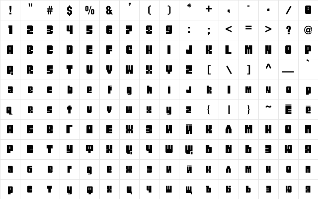 BoxC Regular  glyph index