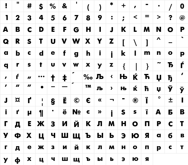 FuturaFuturisC Regular  glyph index