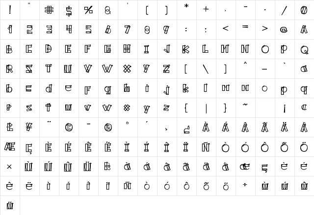 KODYZ Regular  glyph index