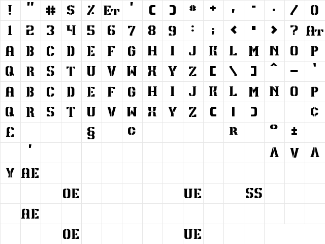 TPF U13 Regular  glyph index