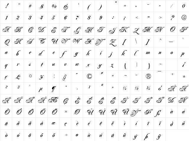 Majestic Bold  glyph index