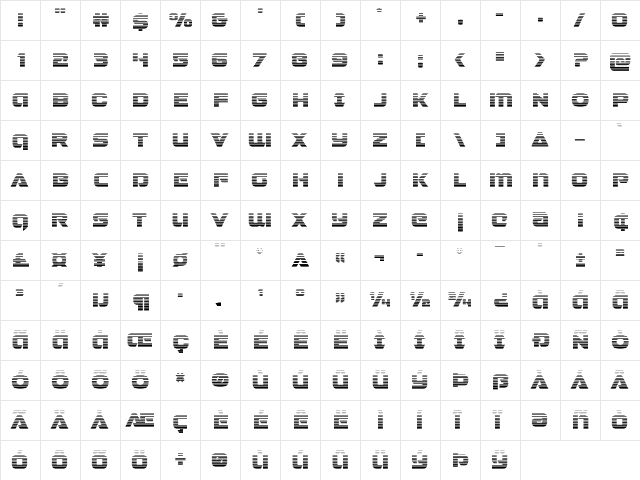 Jeebra Gradient Regular  glyph index