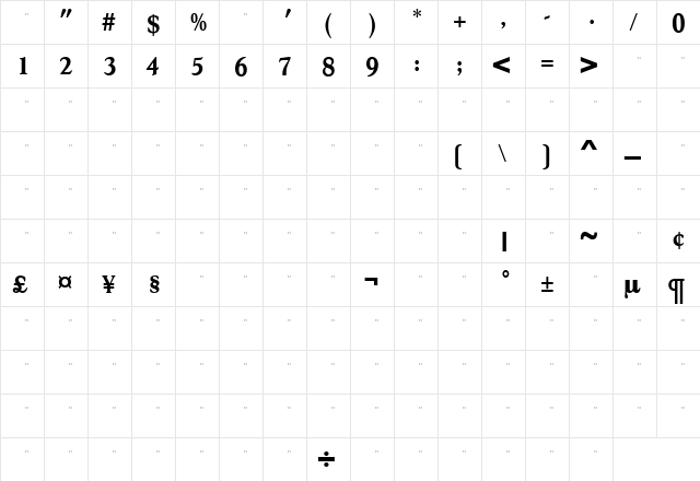 HessOSBoldTab Regular  glyph index
