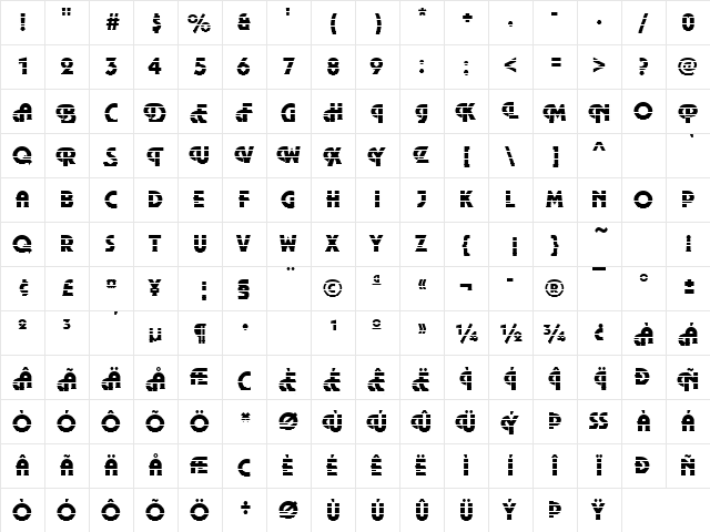 Plaza19 Becker Regular  glyph index