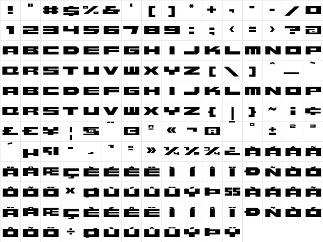 Beekman-SquareRegular Regular  glyph index