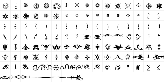 Bodoni Ornaments ITC Regular  glyph index