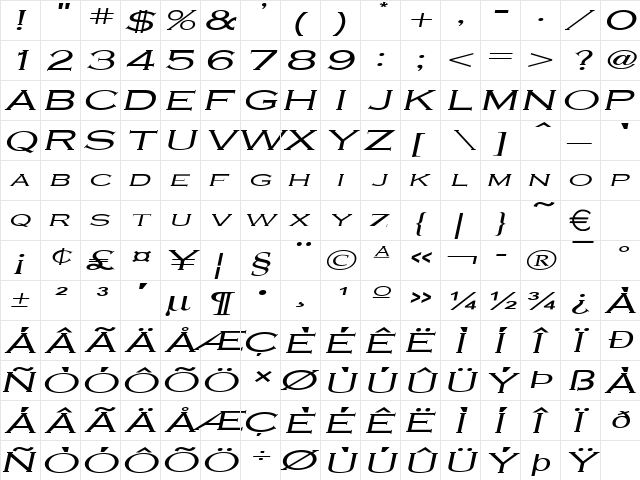 CobaltExtended Italic  glyph index