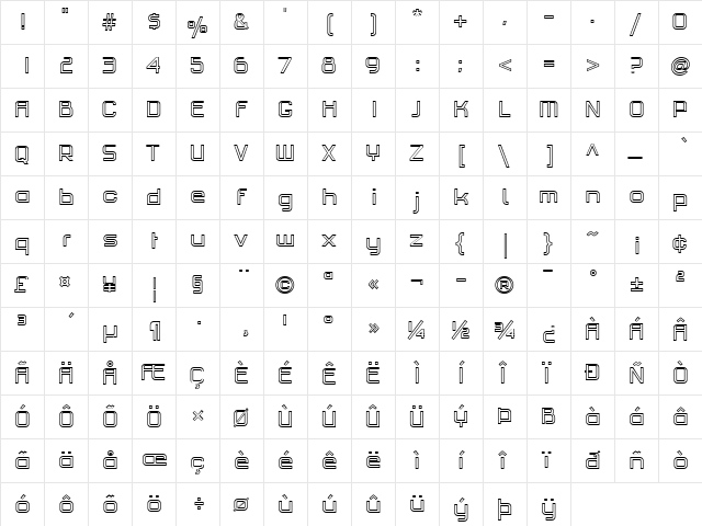 PF HausSquare Pro Outline  glyph index