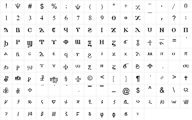 CS Pishoi Regular  glyph index