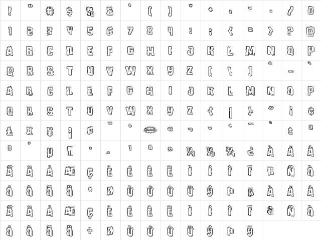 Monster Hunter Engraved Regular  glyph index