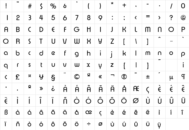 Expressa-Serial DB Regular  glyph index