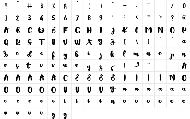 Potato Regular  glyph index