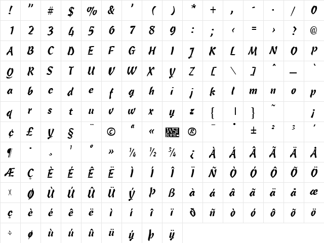 Cassia Regular  glyph index