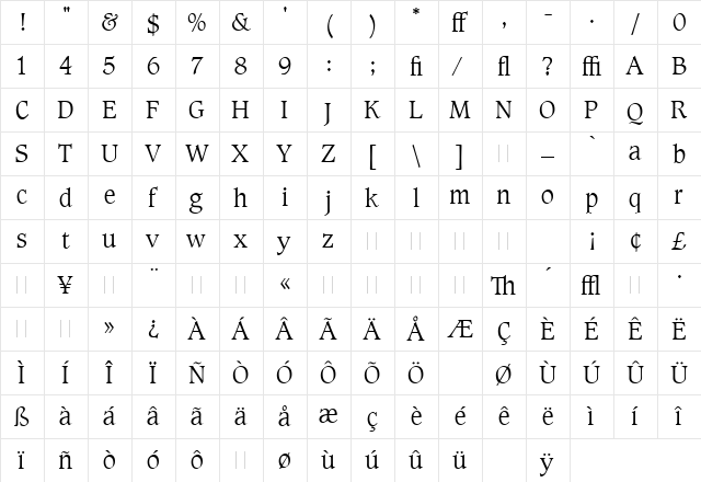 Caxton Roman Light LET Plain  glyph index