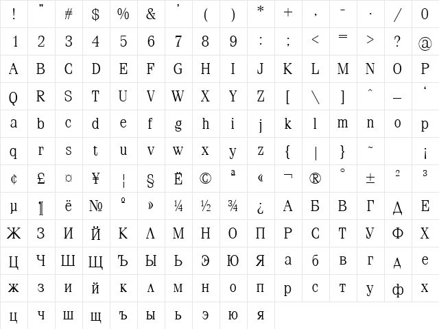 SimeizLight Light  glyph index