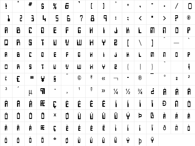 Keys-Condensed Normal  glyph index
