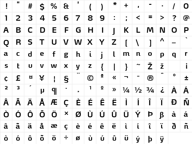 MaxDemiSerifLF-SemiBold Regular  glyph index