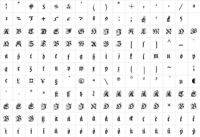 Coelnische Current Fraktur OsF Regular  glyph index