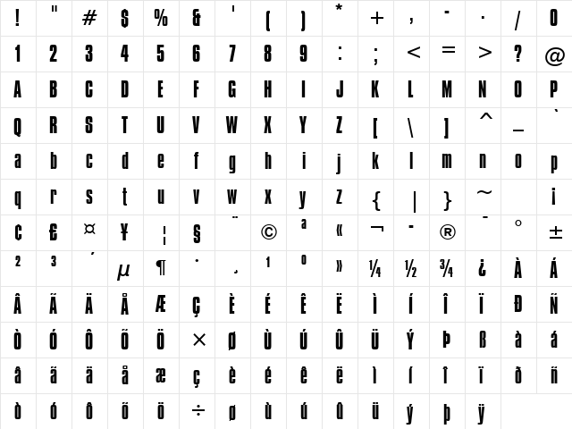 Compacta Roman  glyph index