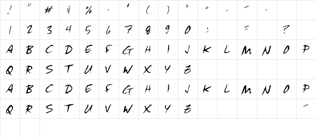 Ritas Regular  glyph index