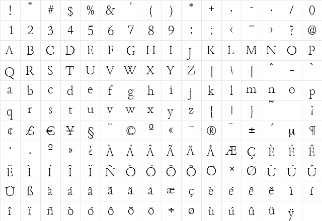 BambergSerial-Xlight Regular  glyph index