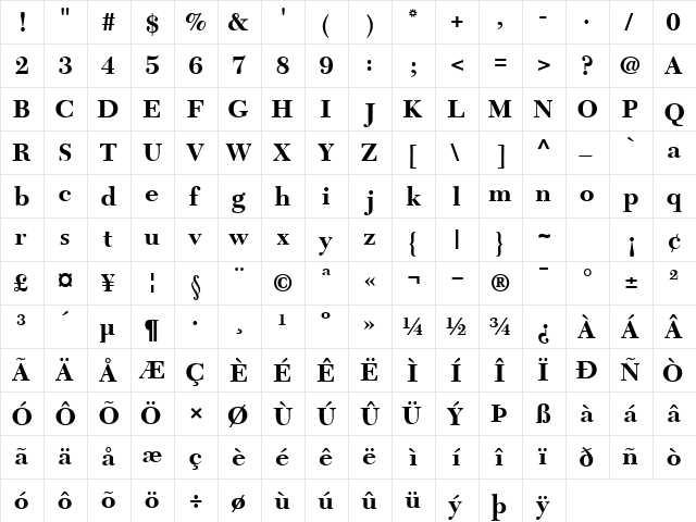 TycoonBlackSSK Regular  glyph index