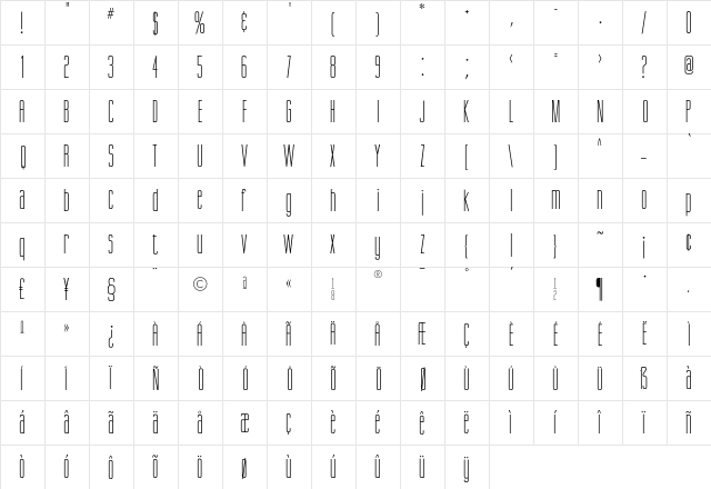 Giotto Regular  glyph index